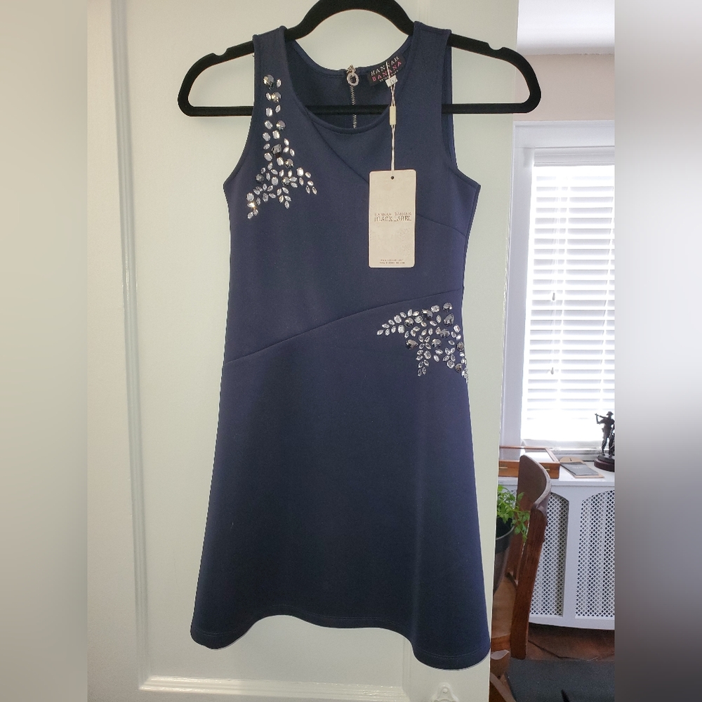 Navy blue diamond embellished dress. Brand new.